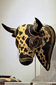 Bull head rhyton. Minoan pottery. maybe 1500-1450 BC. Archaeological Museum of Heraklion, case 94. 